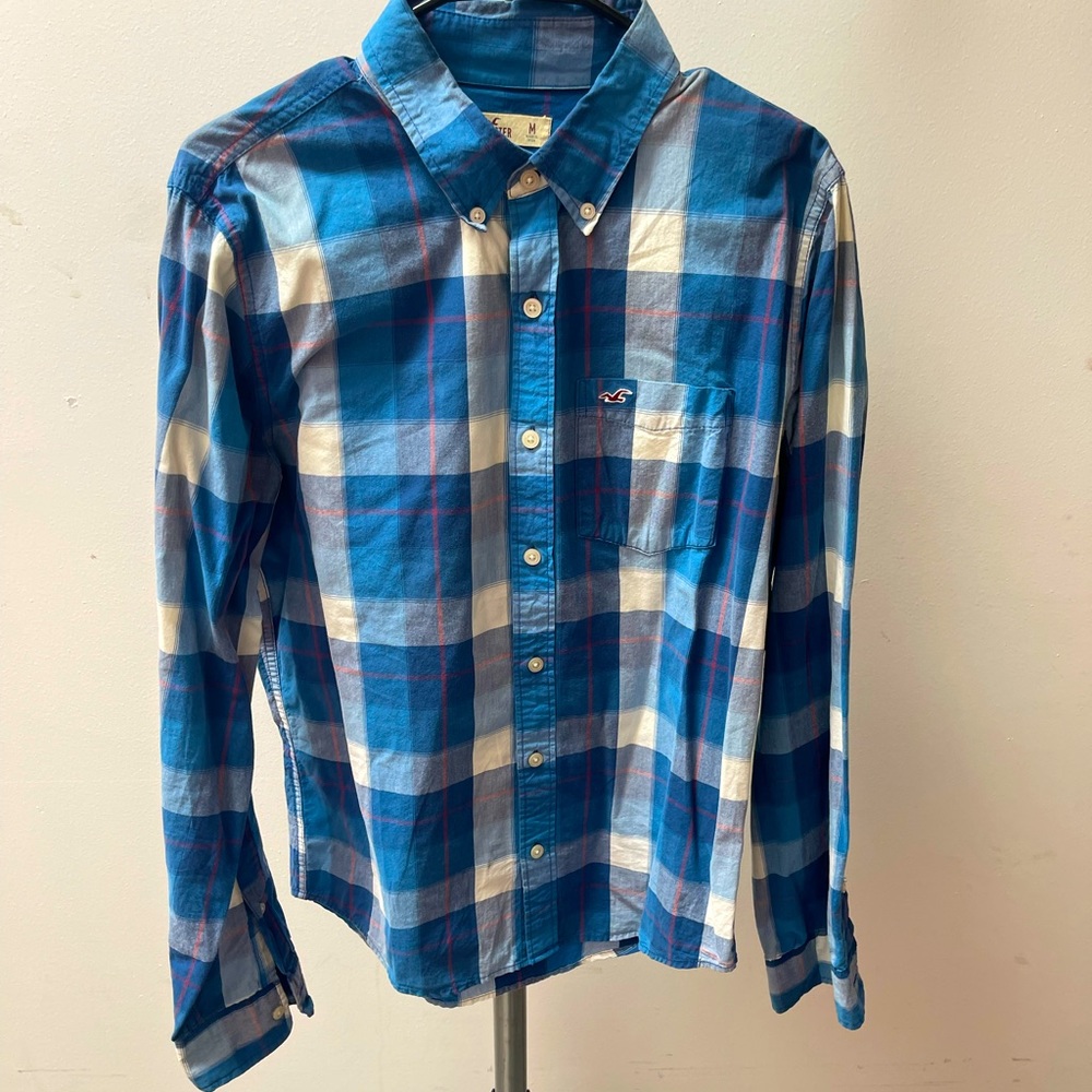 Mens Hollister Blue  Plaid Button Shirt size M